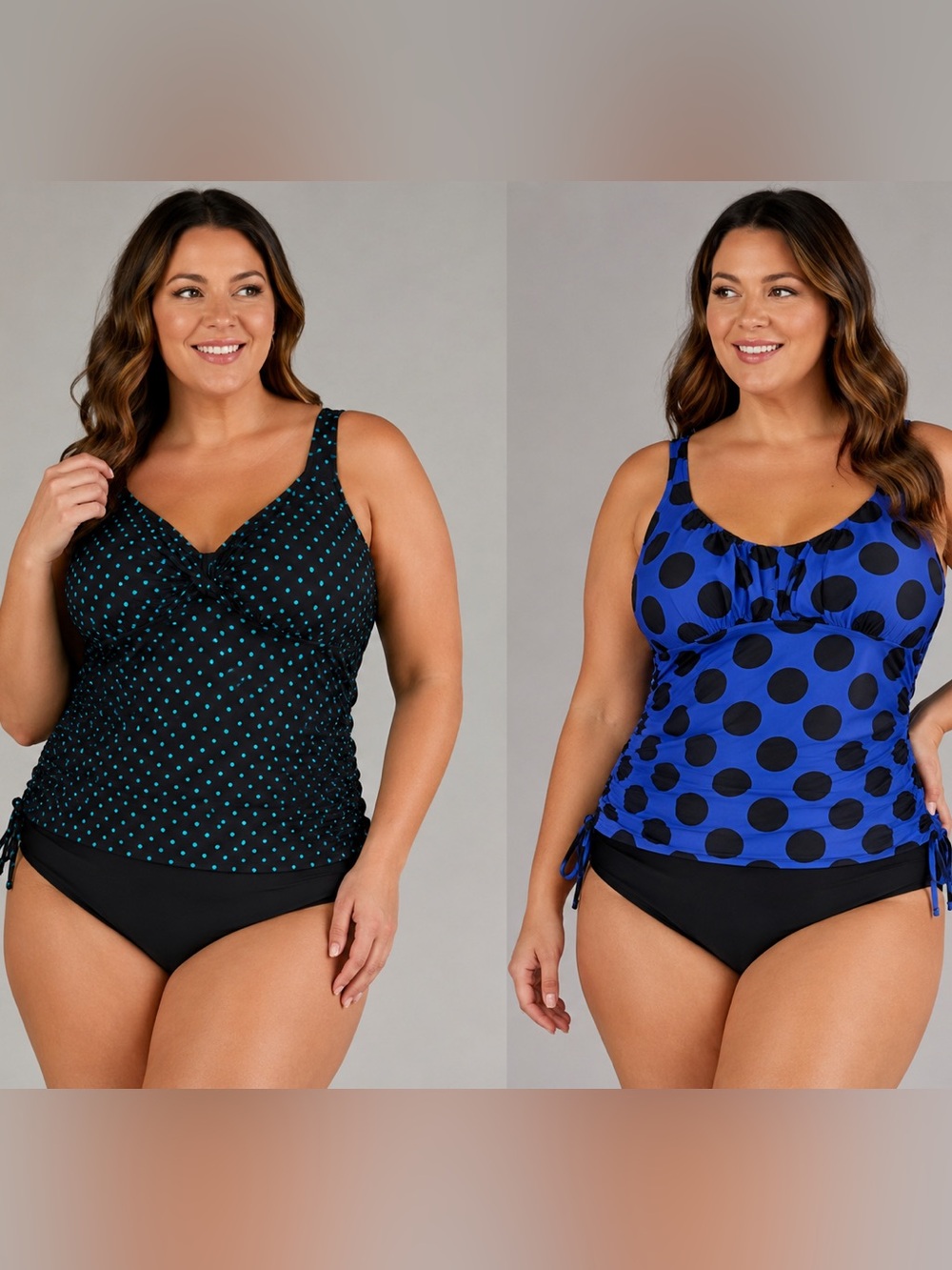 2XL Addition Elle 3PK- 2 Polka Dot Swim Tops- 1 Bottoms- EUC- GUC- AS IS